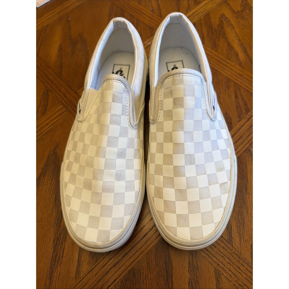 Vans Classic SlipOn Low Top White Checkerboard Canvas Rubber Sole Sneakers M 9.5